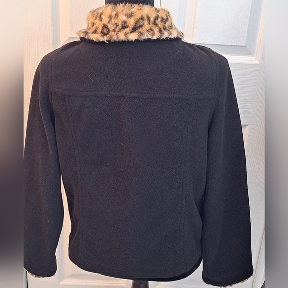 Effeci Black Fleece Jacket With A Faux Fur Leopard Pattern Size S - Picture 7 of 8